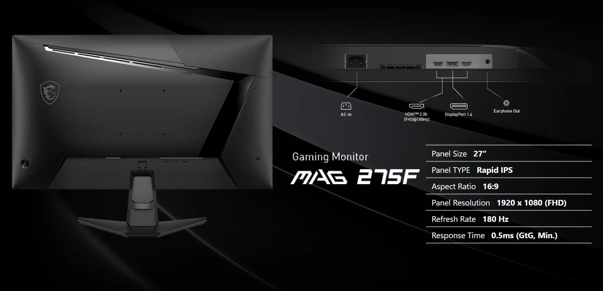 MSI MAG 275F 27 inch Full HD HDR 180 Hz Gaming Monitor overview 11
