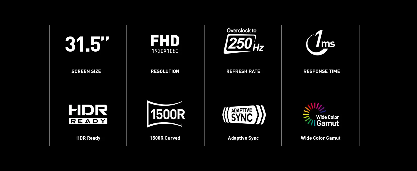 MSI MAG 32C6X 31.5 Inch 1920 x 1080 (FHD) HDR 250 Hz Curved Gaming Monitor overview 2