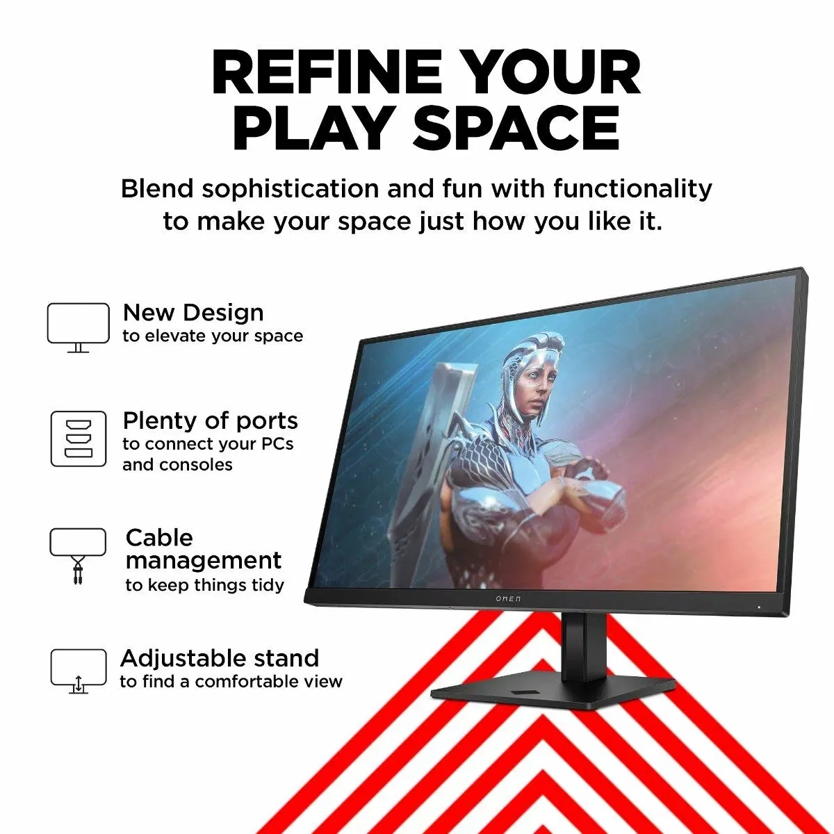 OMEN BY HP 27-INCH FHD 165HZ GAMING MONITOR - FLAT IPS PANEL, FREESYNC PREMIUM, ADAPTIVE SYNC, HDR, EYESAFE CERTIFIED, HEIGHT ADJUSTABLE, VESA MOUNTABLE, CONSOLE COMPATIBLE overview 4