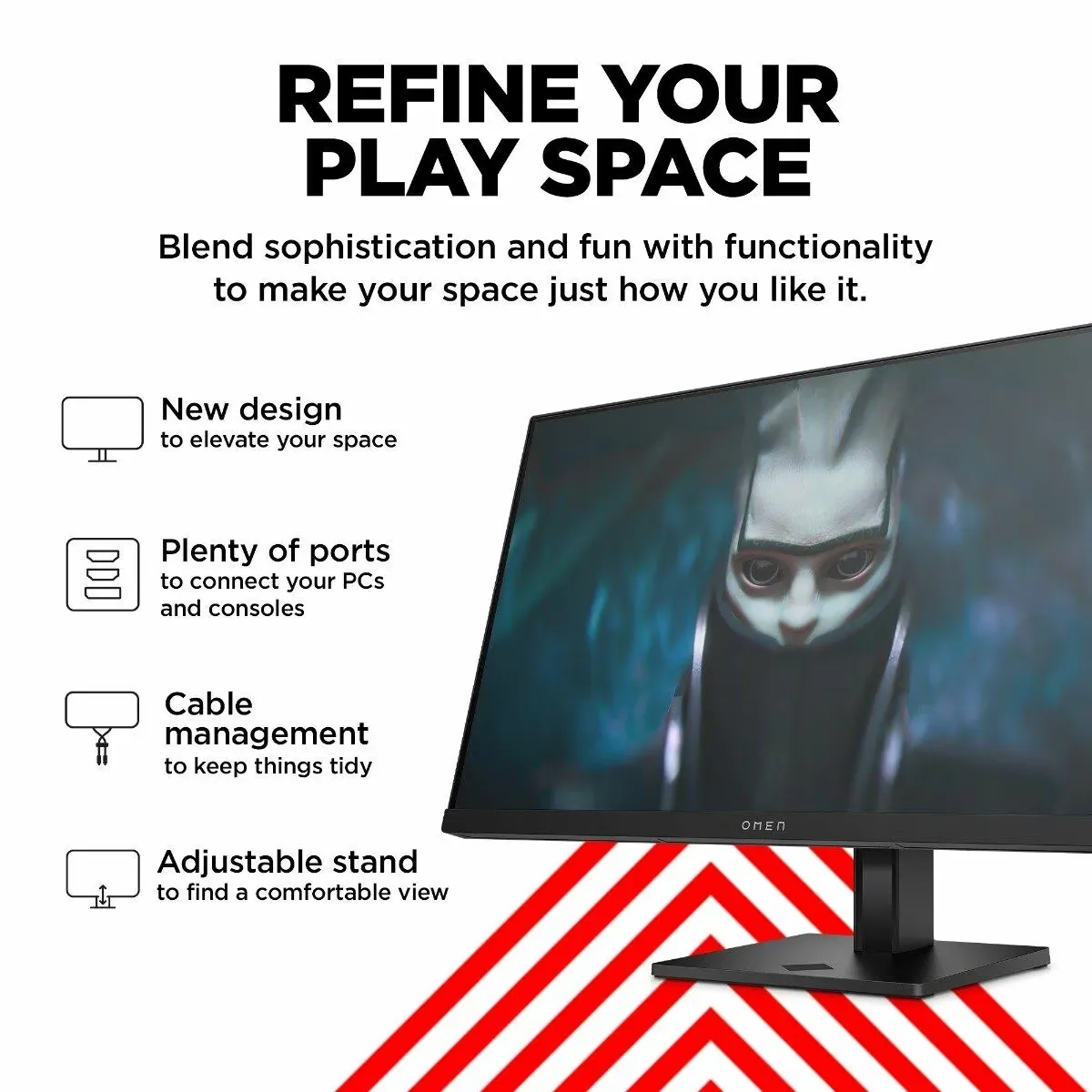 OMEN by HP Gaming Monitor, 23.8 inch(60.5 cm) FHD, 165Hz, 3-Sided Borderless, 300 nits, Pivot Rotation, Anti-Glare, Height Adjustable, HP Eye Ease (Eyesafe® Certified), 780F0AA (Black) overview 2