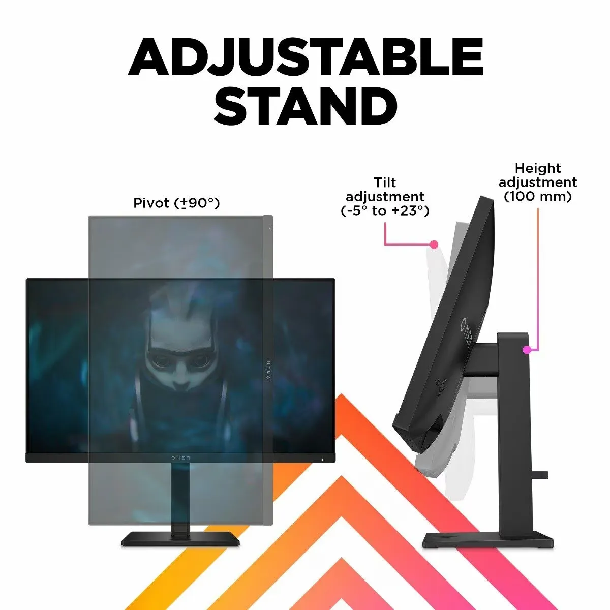 OMEN by HP Gaming Monitor, 23.8 inch(60.5 cm) FHD, 165Hz, 3-Sided Borderless, 300 nits, Pivot Rotation, Anti-Glare, Height Adjustable, HP Eye Ease (Eyesafe® Certified), 780F0AA (Black) overview 3