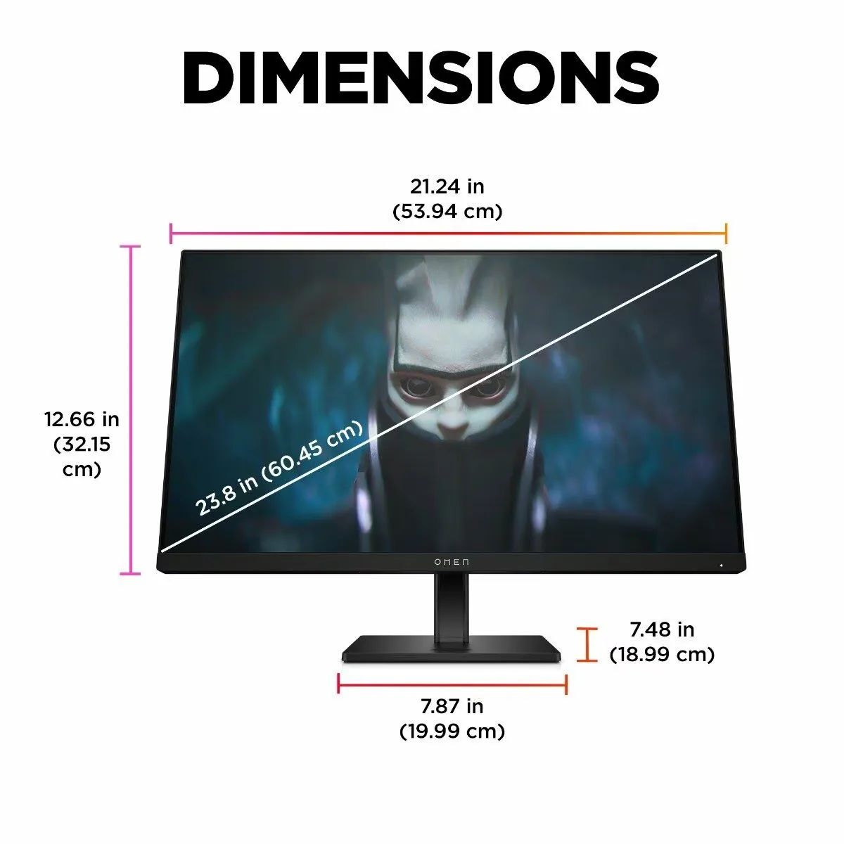 OMEN by HP Gaming Monitor, 23.8 inch(60.5 cm) FHD, 165Hz, 3-Sided Borderless, 300 nits, Pivot Rotation, Anti-Glare, Height Adjustable, HP Eye Ease (Eyesafe® Certified), 780F0AA (Black) overview 4