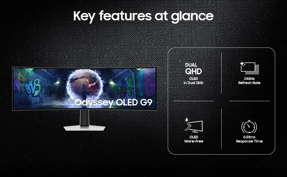 Samsung LS49DG930SWXXL Odyssey OLED G9 2K DQHD 49 Inch Curved Gaming Monitor overview 2
