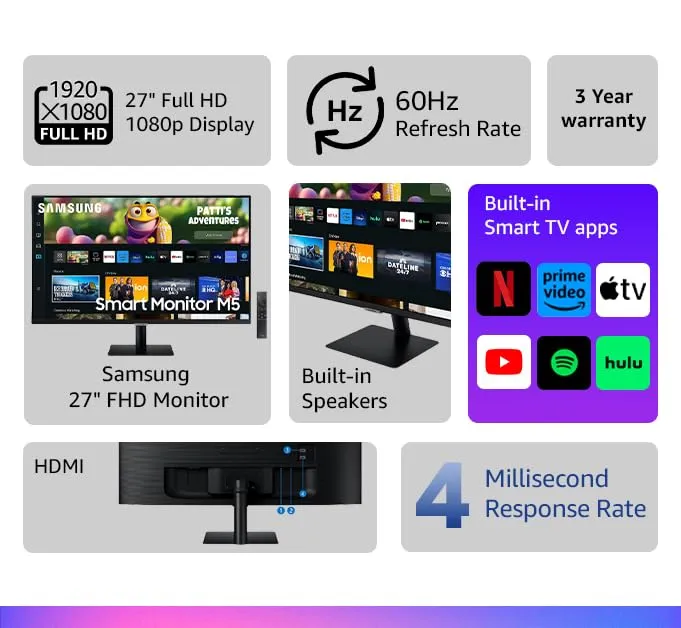 Samsung M5 LS27CM500EWXXL 68.58 cm (27 ") FHD Smart Monitor Black overview 3