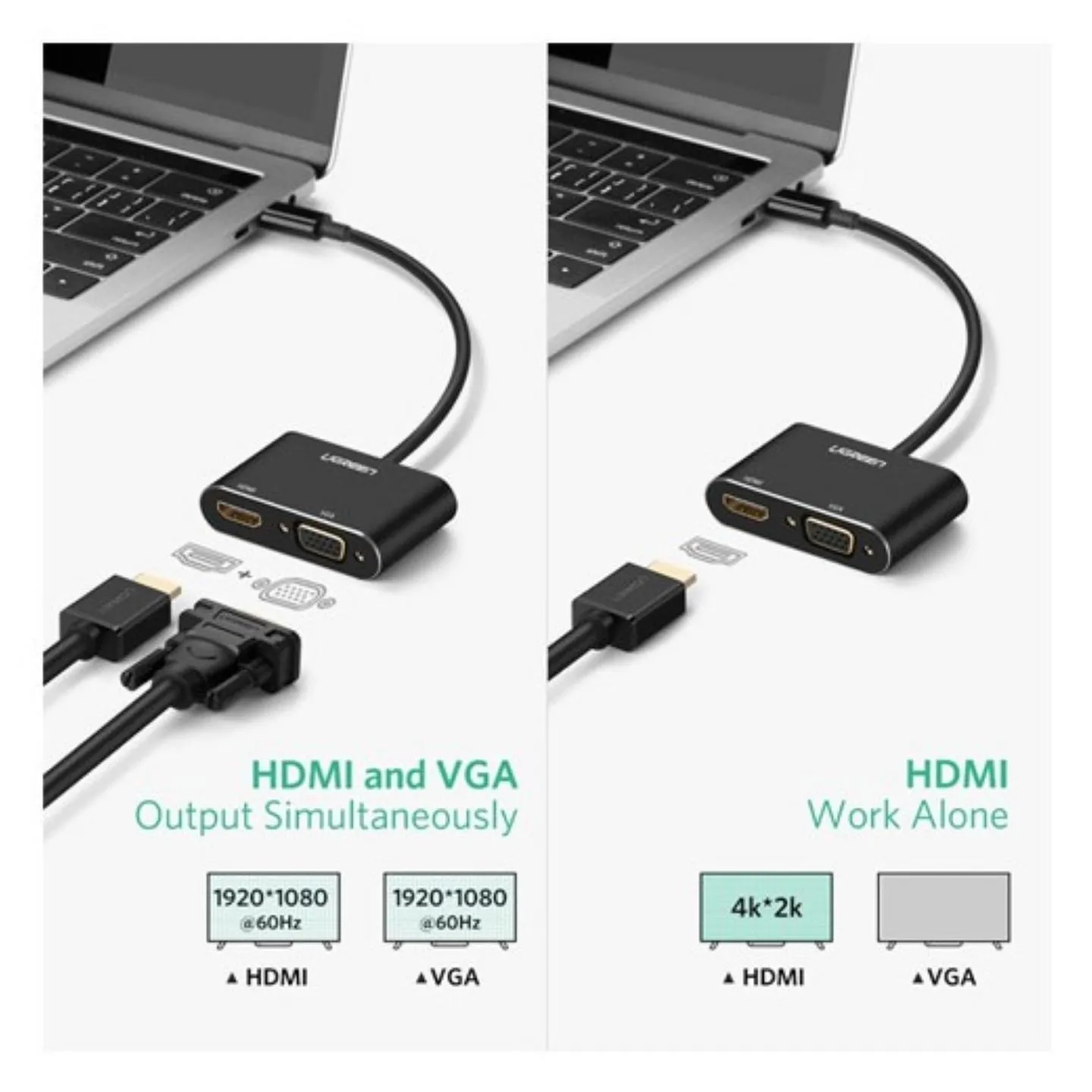UGREEN 4K 30Hz USB-C to HDMI, VGA, USB 3.0 Adapter Converter with Type-C Port Power Delivery PD Protocol for Laptops, Monitors, Projectors overview 2