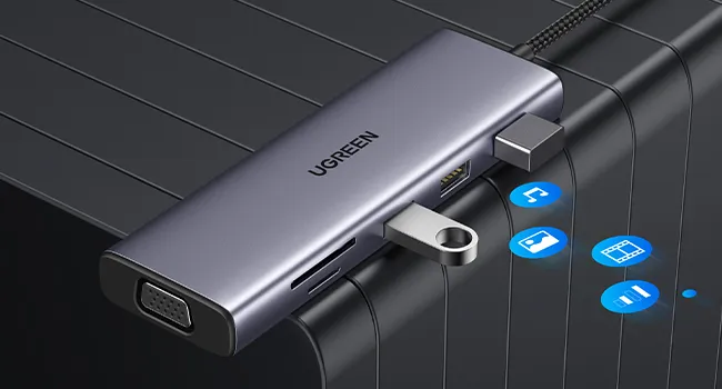 UGREEN USB C Hub, 10-in-1 USB-C Dongle with 4K HDMI & VGA Dual Monitor, 1Gbps Ethernet, 100W PD, 3 USB 3.0 Ports, 3.5mm Audio Jack, SD/TF Card Slots, USB C Hub Multiport Adapter for Laptop, Tablet overview 7