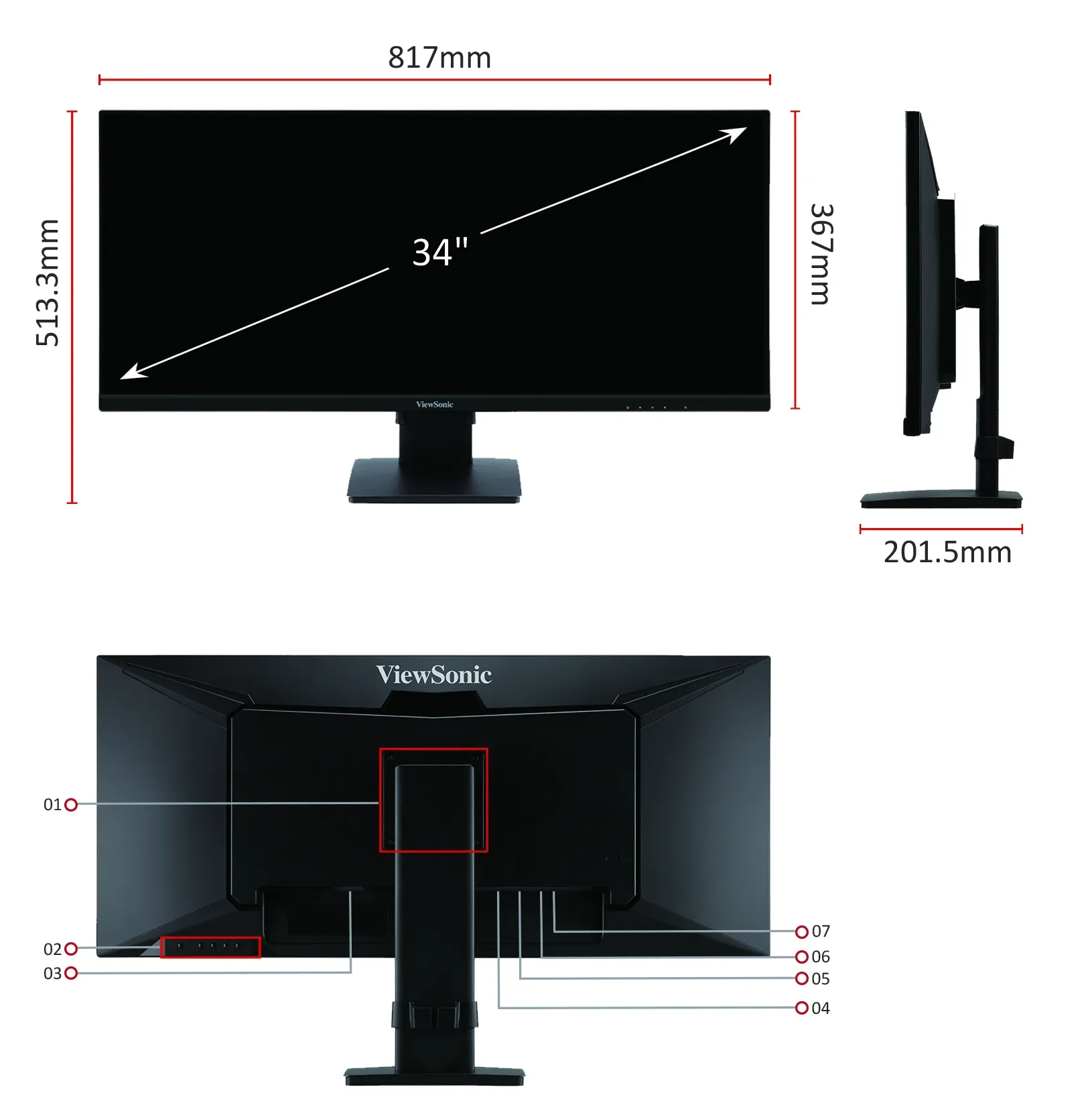 ViewSonic VA3456-MHDJ 34" UWQHD Free Sync Ultra Wide Monitor Black overview 10