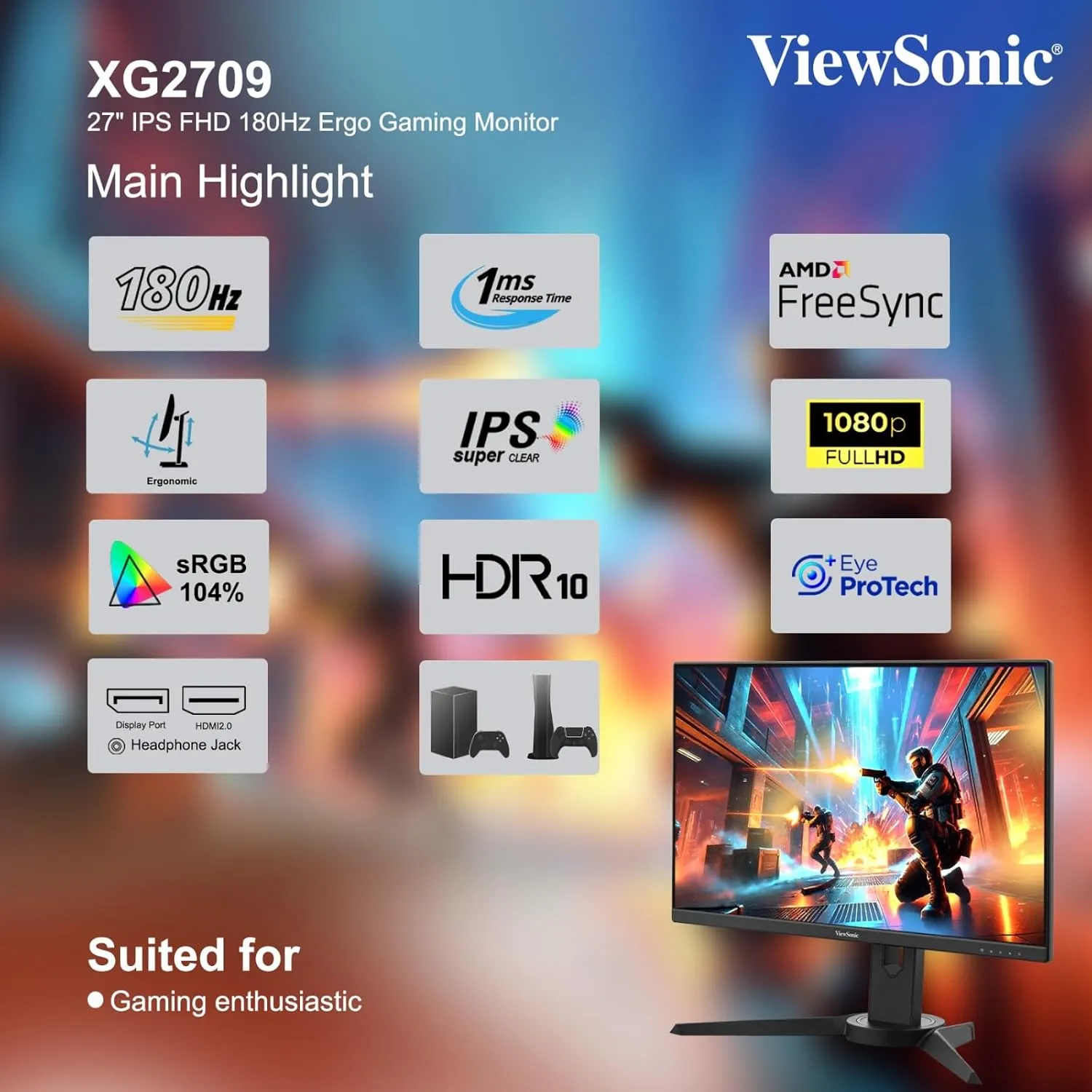 ViewSonic XG2709 27" Inch FHD Office Monitor overview 1
