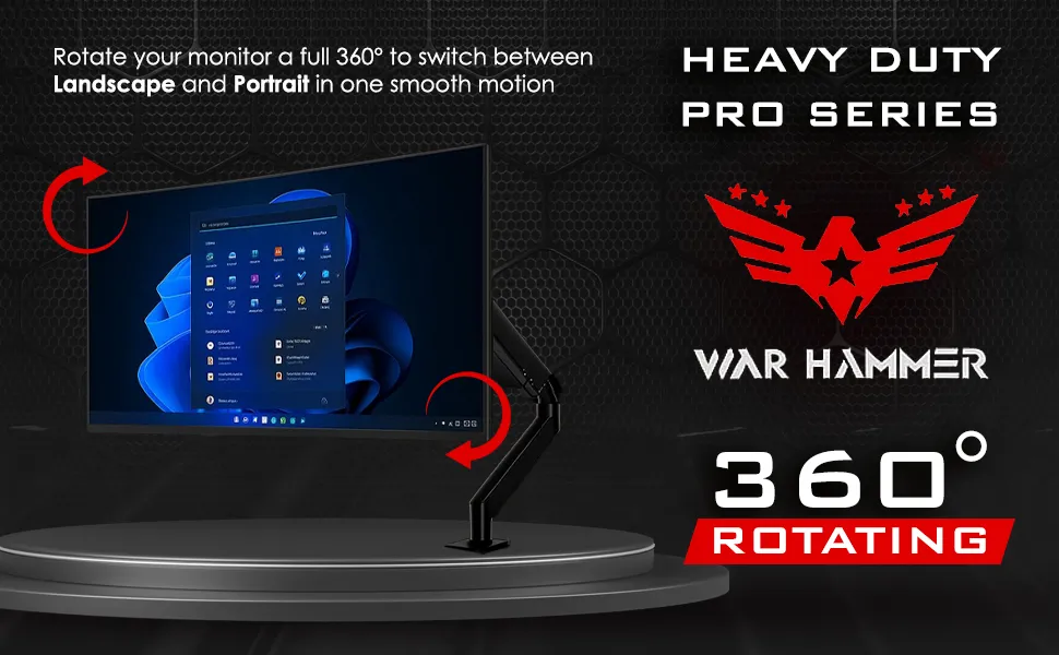 WAR HAMMER Heavy Duty Pro Series Ergonomic Single Monitor Arm with Gas Spring (Black) overview 3