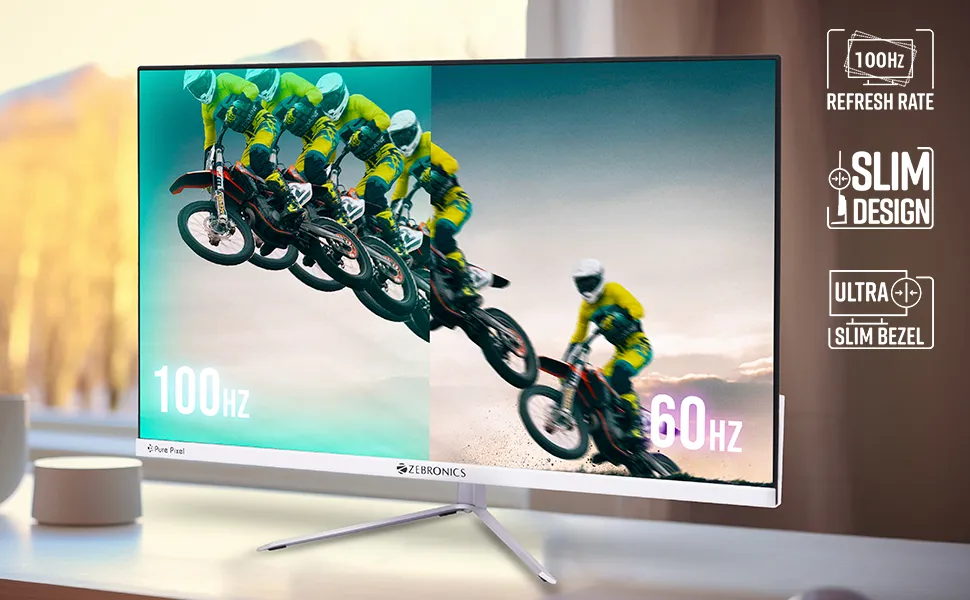 ZEBRONICS EA124 LED Monitor, 24 inch (60.4cm), 250 nits, 100Hz, FHD, 1920x1080, HDMI, VGA, Ultra Slim Bezel, Built-in Speakers, Metal Stand, Wall Mountable overview 3