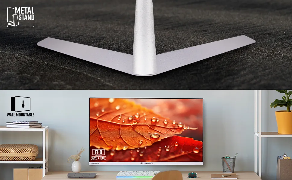 ZEBRONICS EA124 LED Monitor, 24 inch (60.4cm), 250 nits, 100Hz, FHD, 1920x1080, HDMI, VGA, Ultra Slim Bezel, Built-in Speakers, Metal Stand, Wall Mountable overview 4