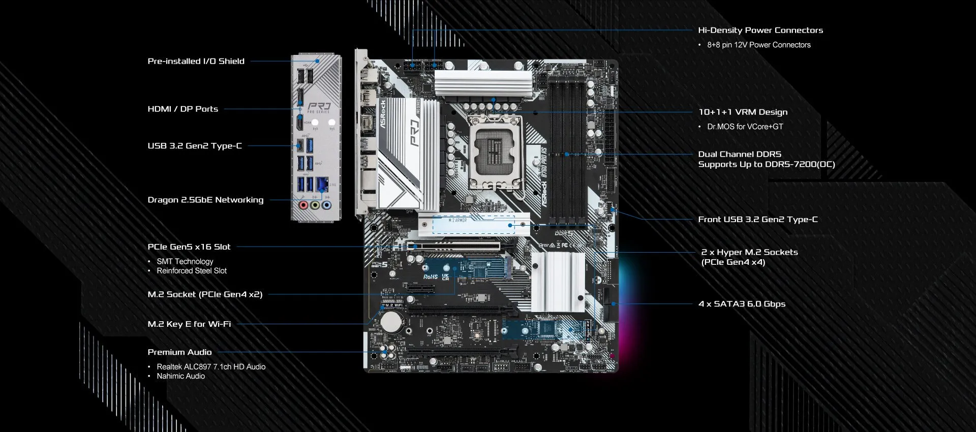 ASRock B760 Pro RS DDR5 ATX LGA1700 Motherboard overview 1