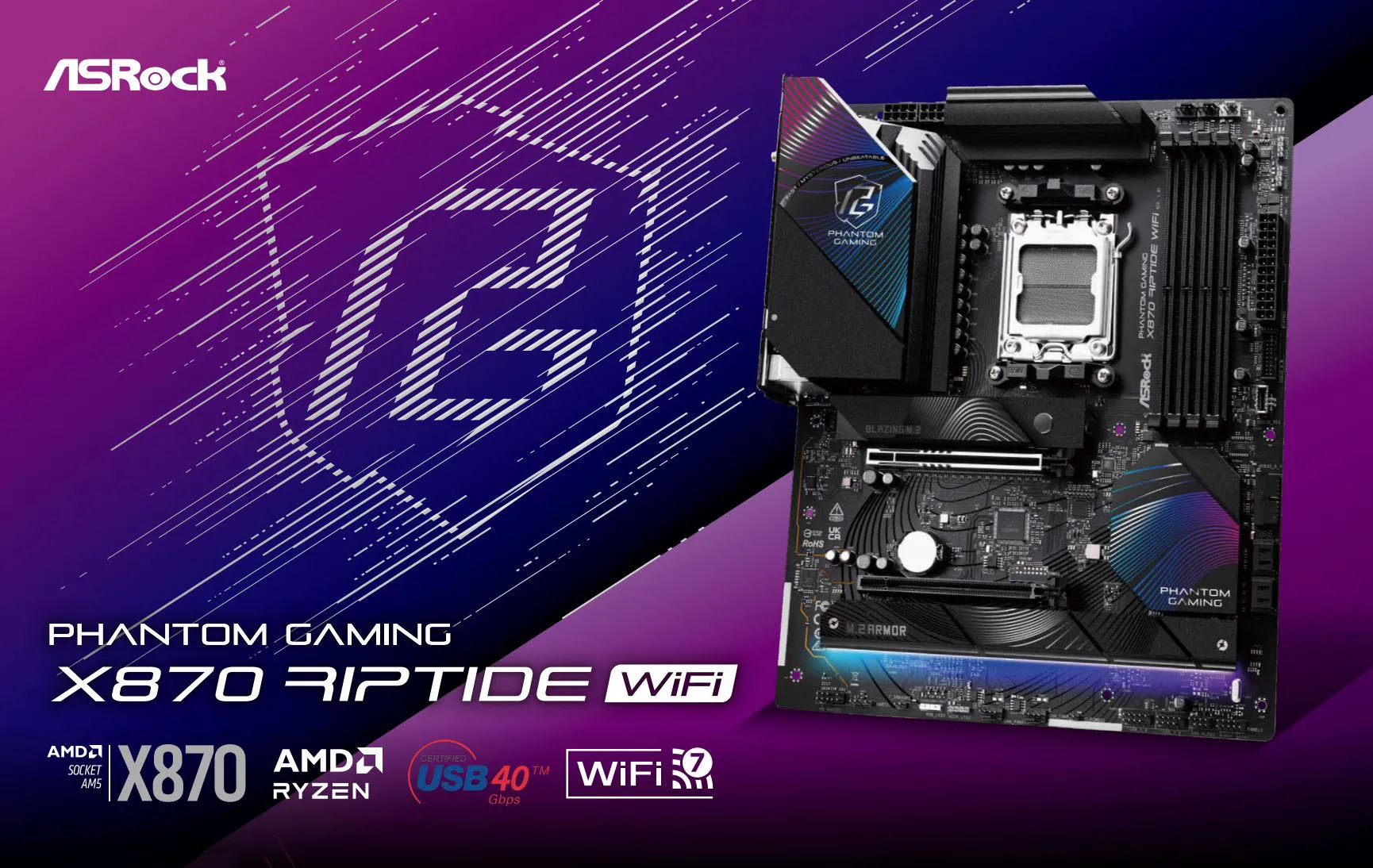 ASRock Phantom Gaming X870 Riptide WIFI DDR5 ATX Motherboard overview 1