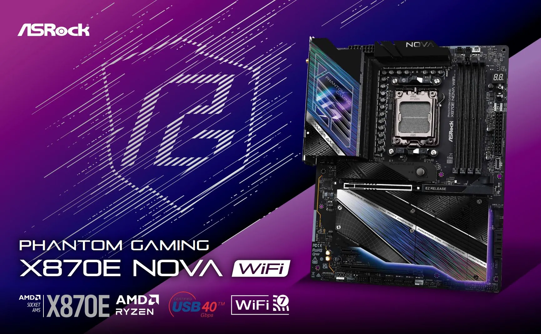 ASRock Phantom Gaming X870E Nova WiFi AM5 ATX Motherboard overview 1