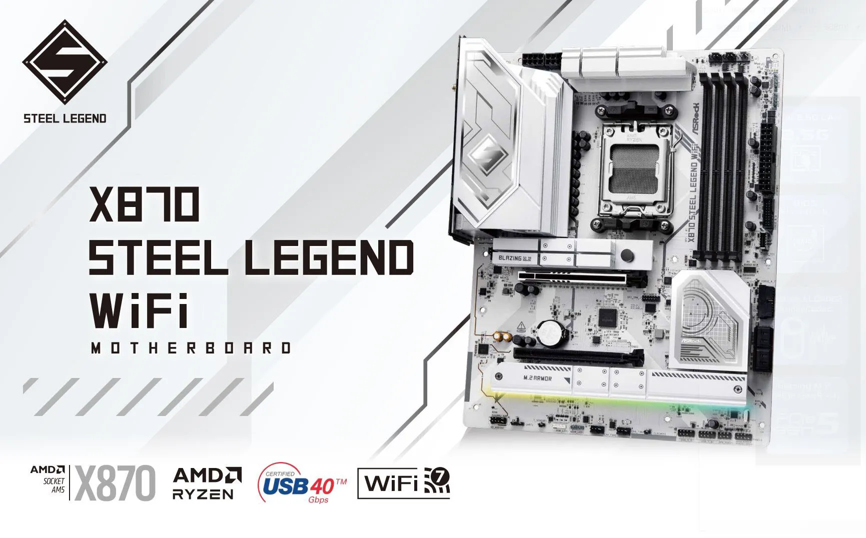 ASRock X870 Steel Legend WIFI DDR5 ATX Motherboard overview 1
