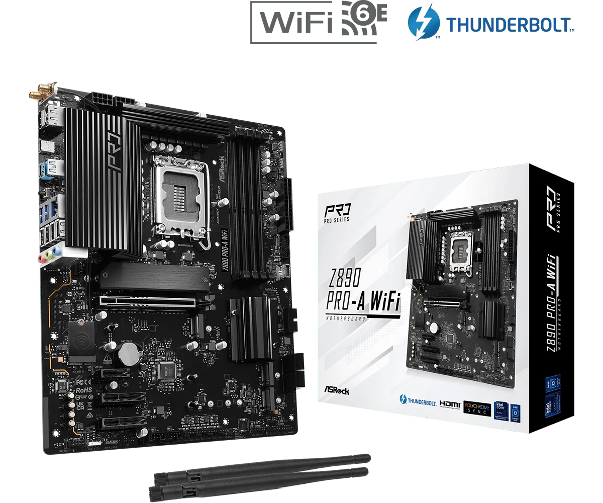 ASRock Z890 Pro-A WiFi 6E Intel Core Ultra DDR5 LGA1851 ATX Motherboard overview 1