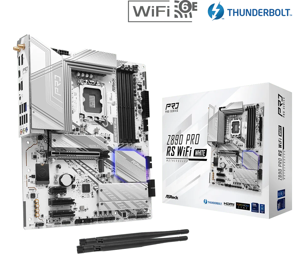 Asrock Z890 Pro RS WIFI DDR5 Intel LGA 1851 ATX Motherboard White overview 1