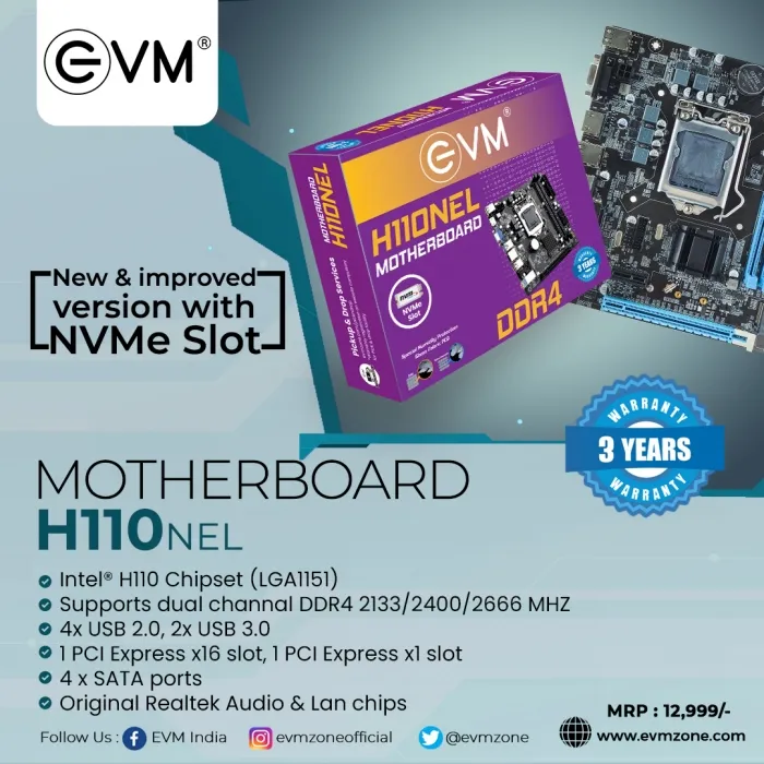 EVM EVMH110NEL H110-DDR4 Motherboard With Nvme Slot overview 1