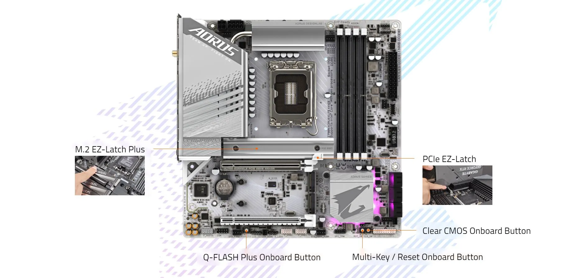 Gigabyte Z790M Aorus Elite AX ICE DDR5 Motherboard Supports Intel 12th, 13th & 14th Gen Processors overview 5