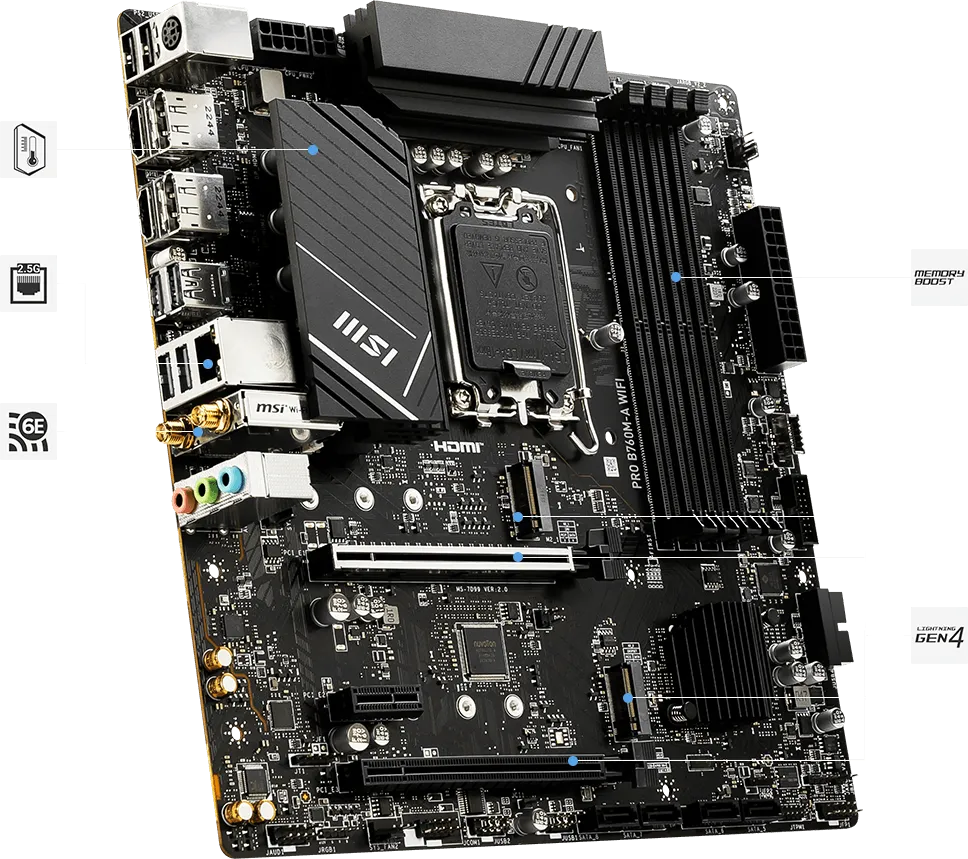 MSI Pro B760M-A WIFI DDR5 Motherboard Supports Intel 12th , 13th & 14th Gen Processors overview 1