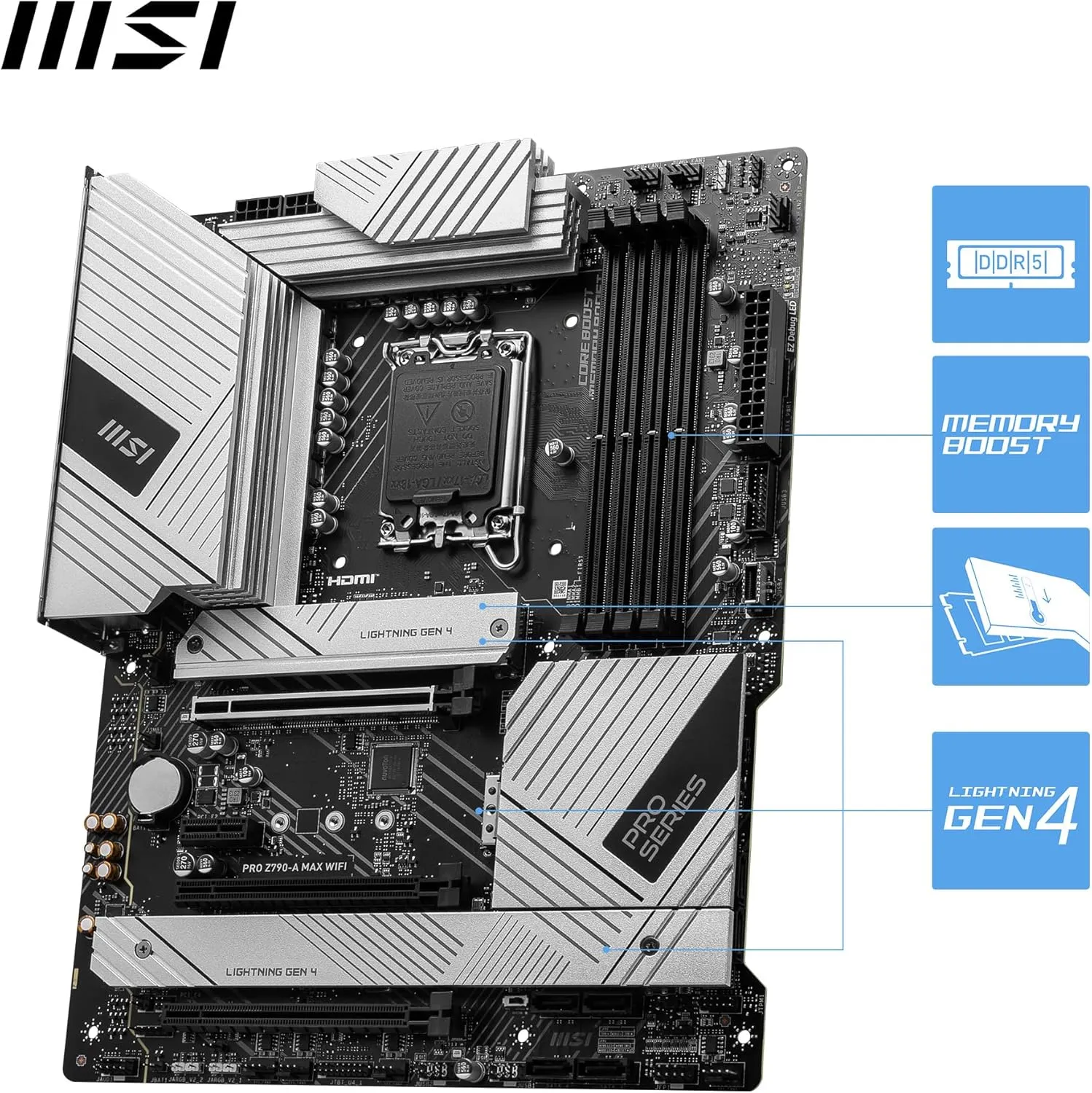MSI Pro Z790-A Max WIFI Intel LGA 1700 ATX Motherboard Supports Intel 12th , 13th & 14th Gen Processors overview 3