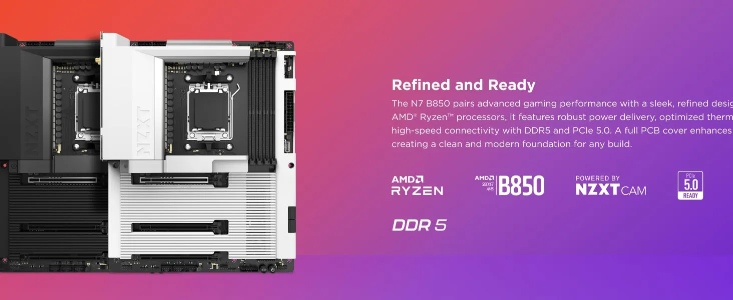 NZXT N7 B850 AM5 ATX Gaming WiFi Motherboard (Black) overview 1