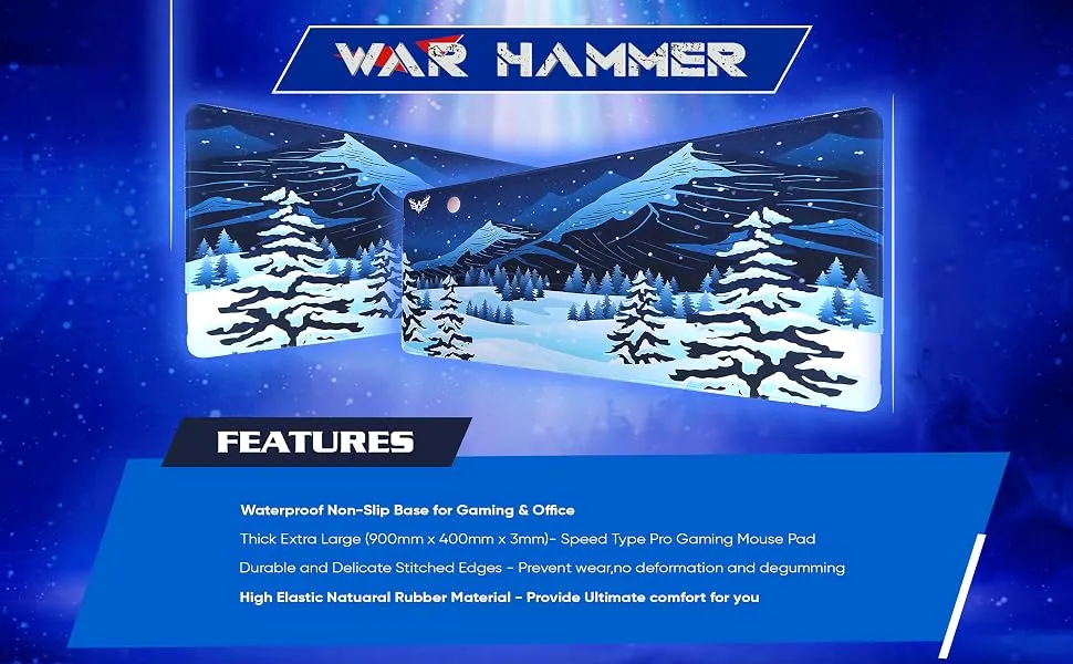 WAR HAMMER GX1050 Extended Size Gaming Mouse Pad (Extended XL, Arctic) overview 2