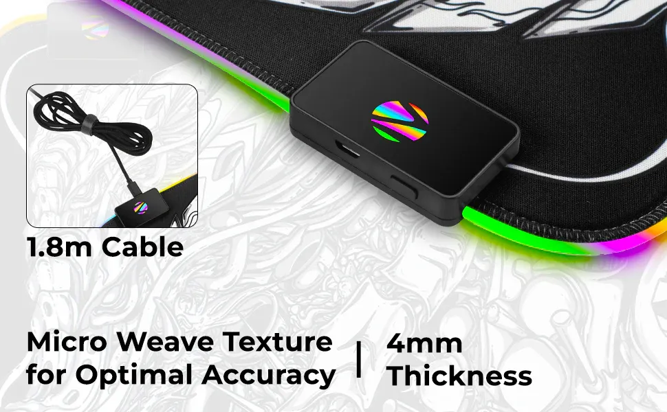 Zebronics Blaze XL RGB Gaming Mouse pad Black White overview 3