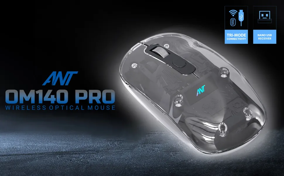 ANT OM140 PRO Ultra Lightweight Transparent Wireless 2.4Gz Bluetooth Mouse overview 1