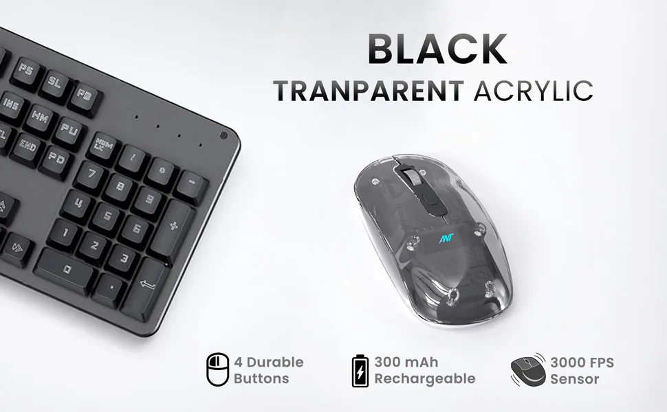 ANT OM140 PRO Ultra Lightweight Transparent Wireless 2.4Gz Bluetooth Mouse overview 5