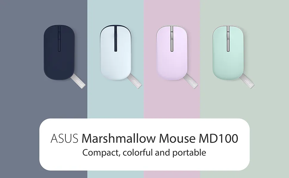 ASUS MD100 Marshmallow/Silent, Adj. Wireless Optical Mouse (Quiet Blue) overview 1
