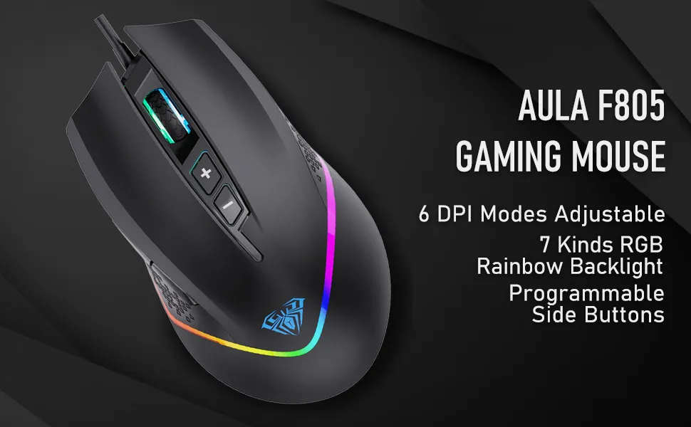 AULA F805 Wired Gaming Mouse (Black) overview 2