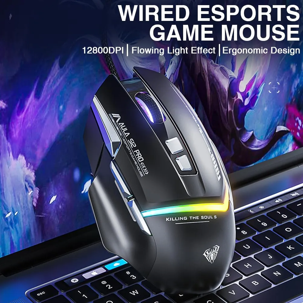AULA S12 Pro Wired Gaming Mouse (Black) overview 1