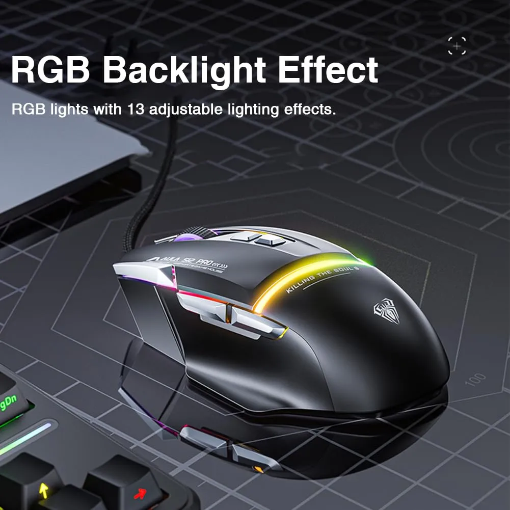 AULA S12 Pro Wired Gaming Mouse (Black) overview 2