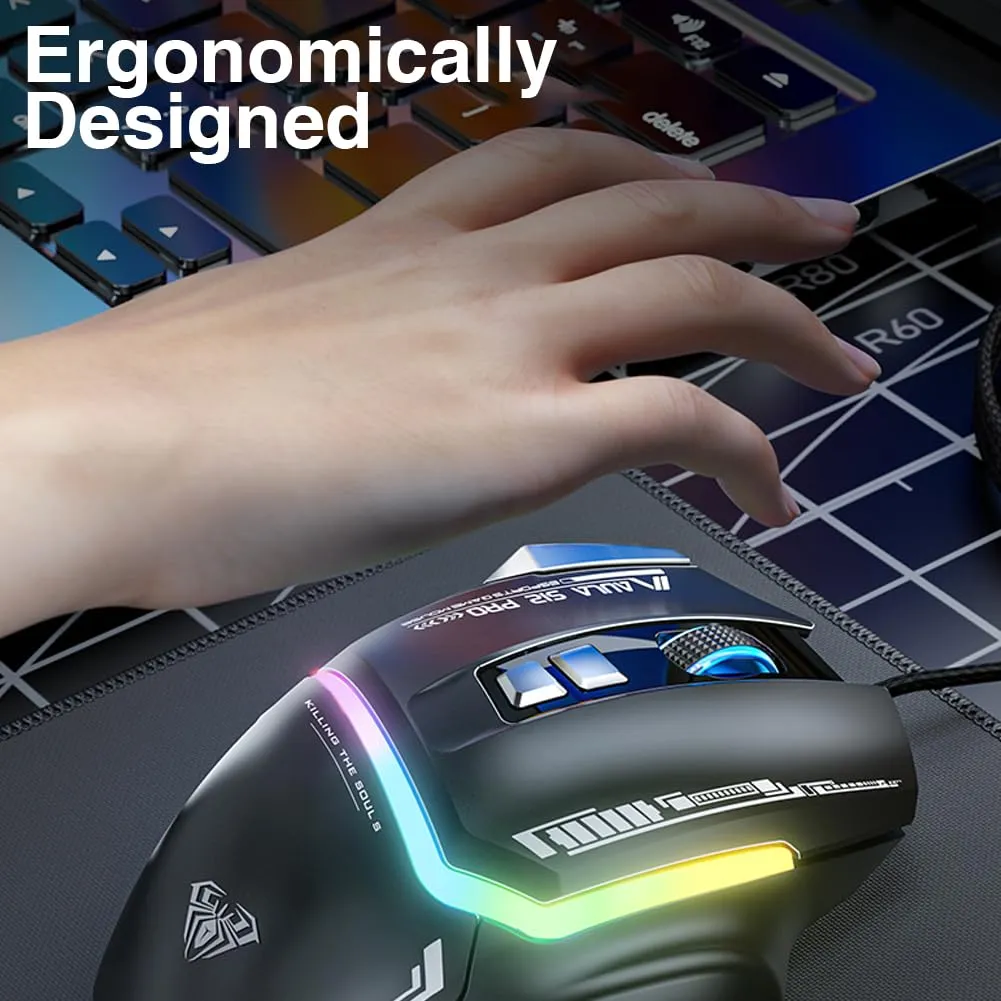 AULA S12 Pro Wired Gaming Mouse (Black) overview 5