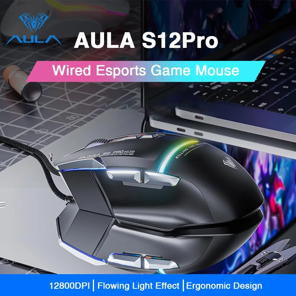 AULA S12 Pro Wired Gaming Mouse (Black) overview 6