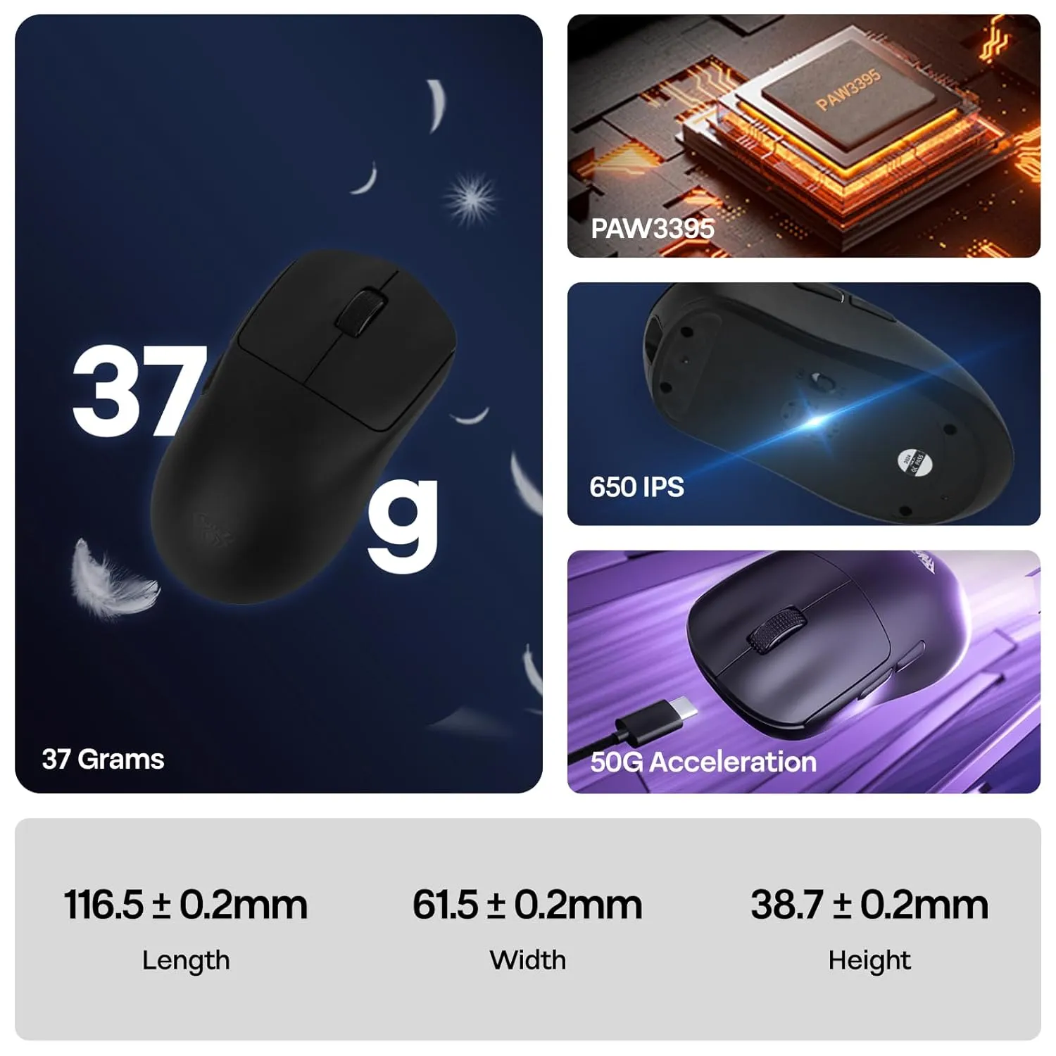 AULA SC800 Tri-Mode (2.4G/BT/Wired) Gaming Mouse (Black) overview 2