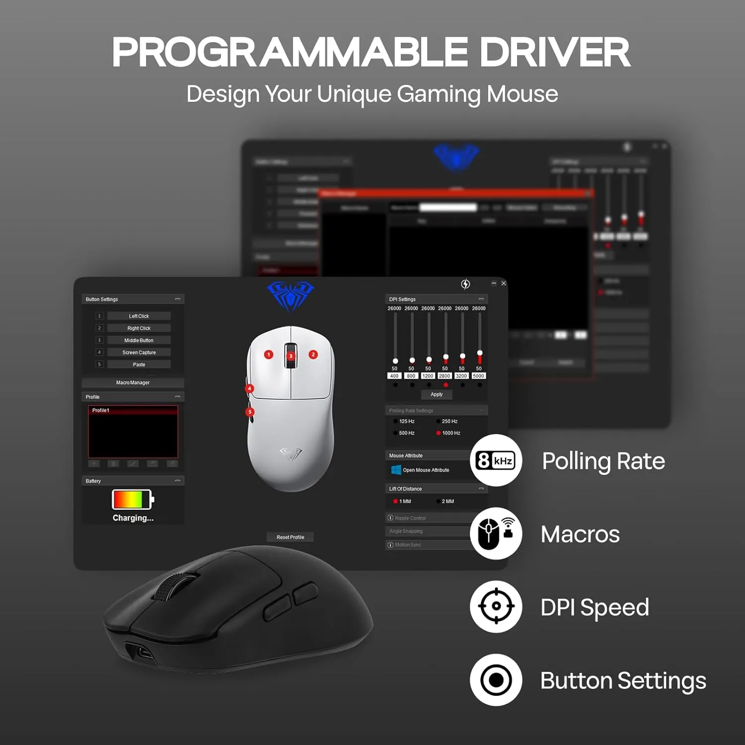 AULA SC800 Tri-Mode (2.4G/BT/Wired) Gaming Mouse (Black) overview 5