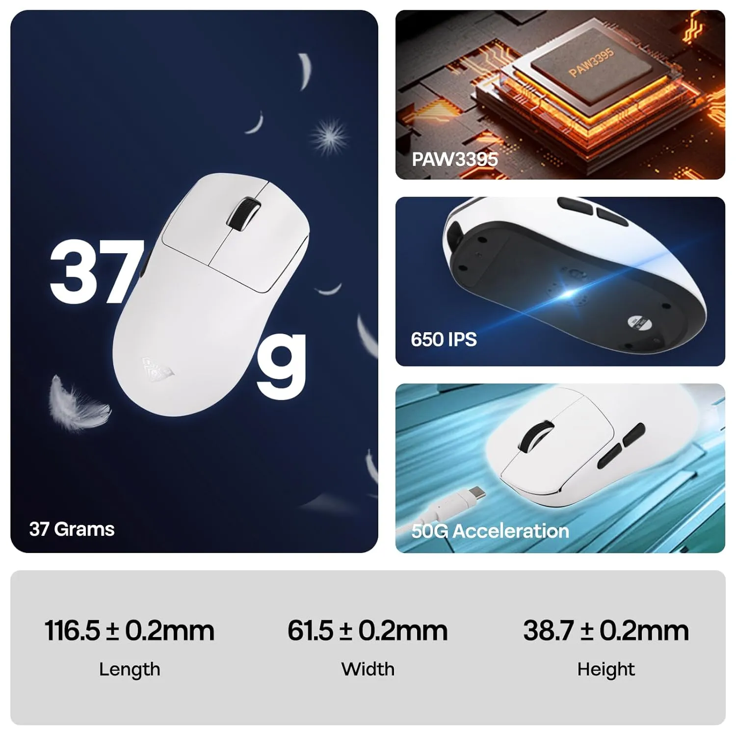 AULA SC800 Tri-Mode (2.4G/BT/Wired) Gaming Mouse (White) overview 2