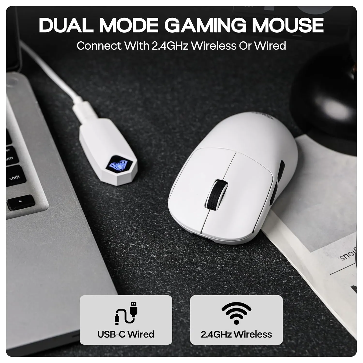 AULA SC800 Tri-Mode (2.4G/BT/Wired) Gaming Mouse (White) overview 4