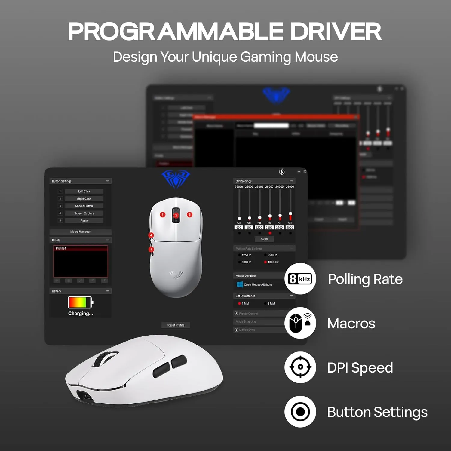 AULA SC800 Tri-Mode (2.4G/BT/Wired) Gaming Mouse (White) overview 5