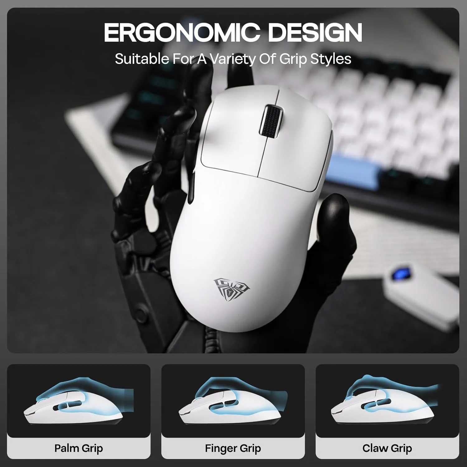 AULA SC800 Tri-Mode (2.4G/BT/Wired) Gaming Mouse (White) overview 7