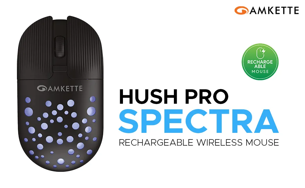 Amkette Hush Pro Spectra 2.4 GHz Silent Switch Wireless Mouse with Ergonomic Design (Black) overview 1