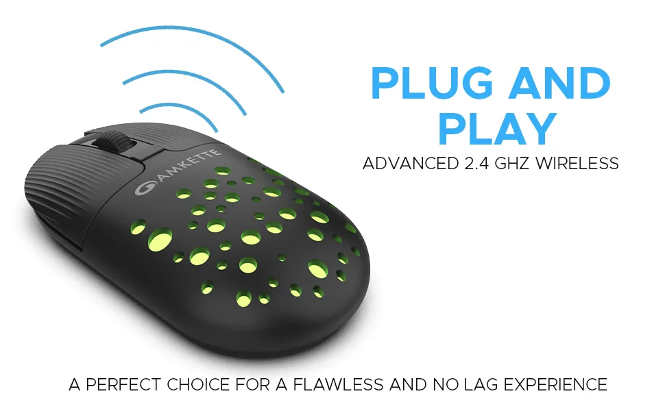 Amkette Hush Pro Spectra 2.4 GHz Silent Switch Wireless Mouse with Ergonomic Design (Black) overview 2