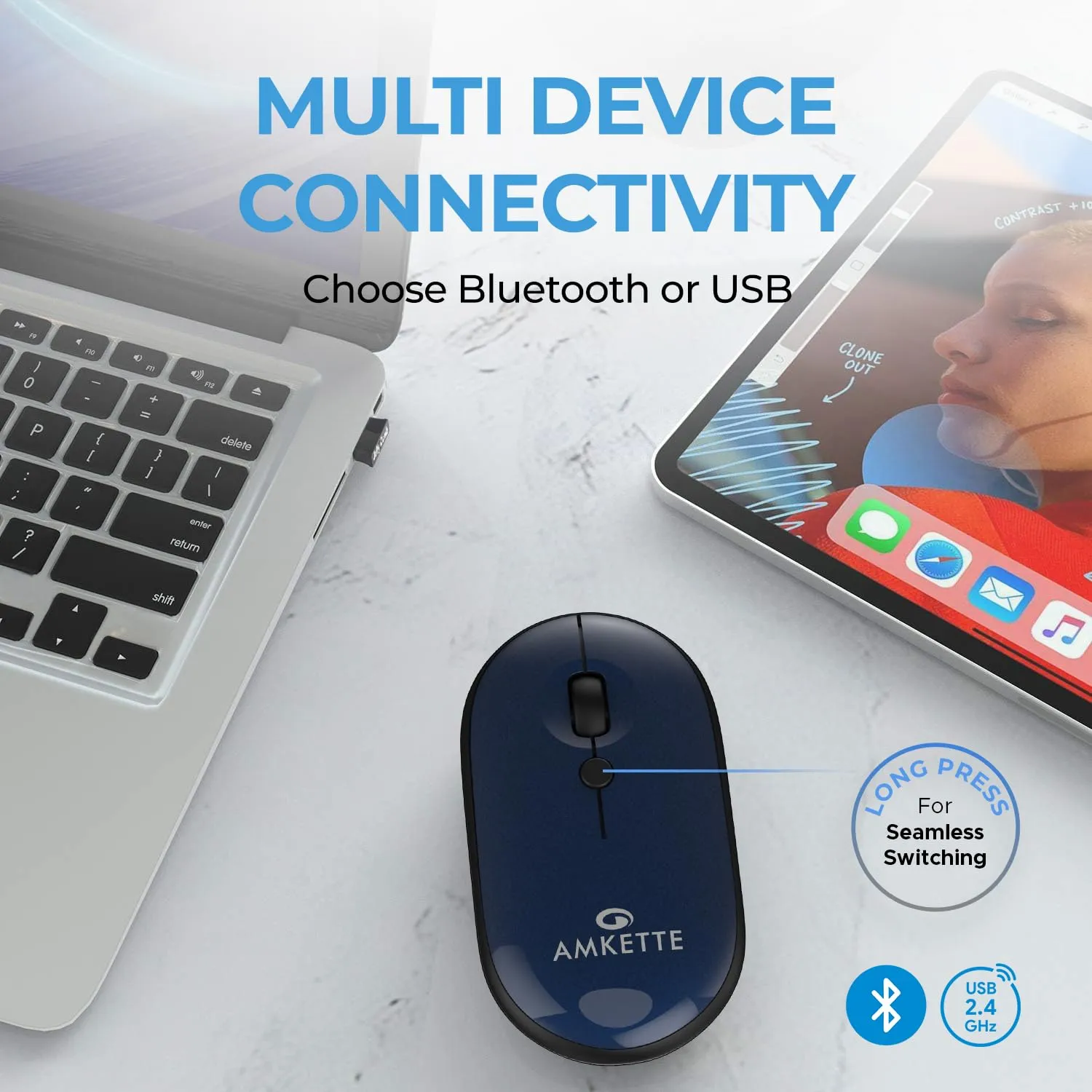 Amkette HushPro Byte Bluetooth Mouse (Blue) overview 1