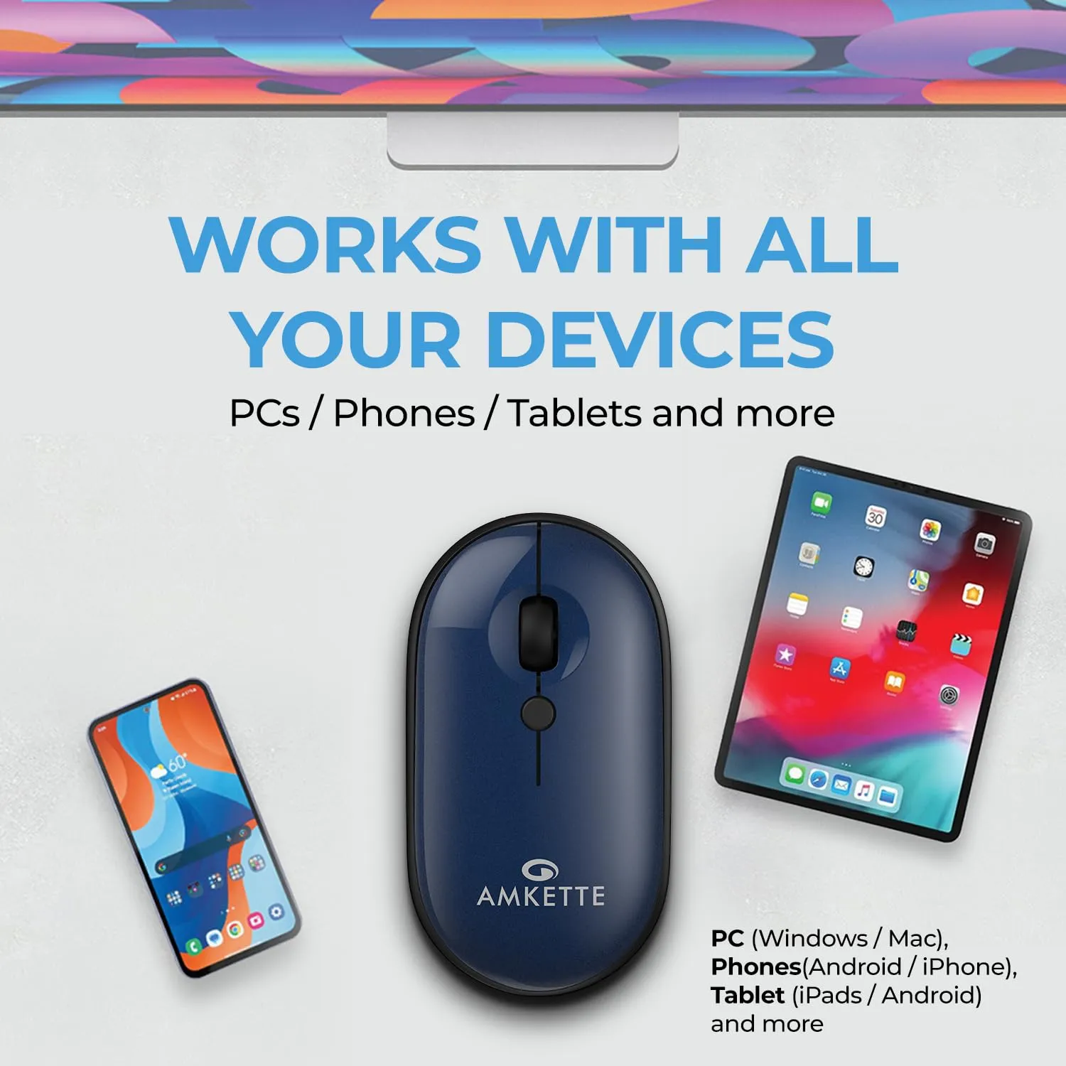 Amkette HushPro Byte Bluetooth Mouse (Blue) overview 2