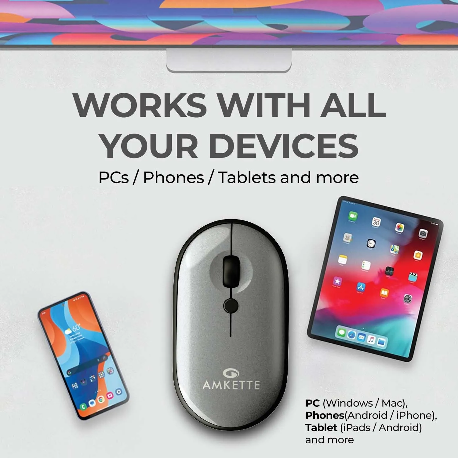 Amkette HushPro Byte Bluetooth Mouse (Grey) overview 2