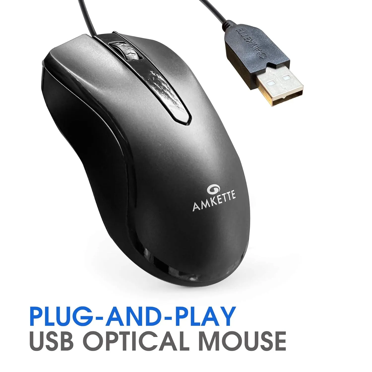 Amkette Kwik Pro 7 Wired Optical USB Mouse with 3 Buttons (Black) overview 4