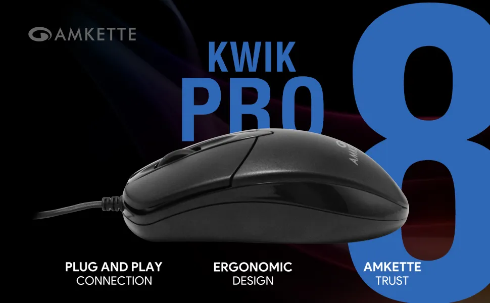 Amkette Kwik Pro 8 Wired USB Mouse with 3 Buttons for PC/Laptop (Black) overview 2