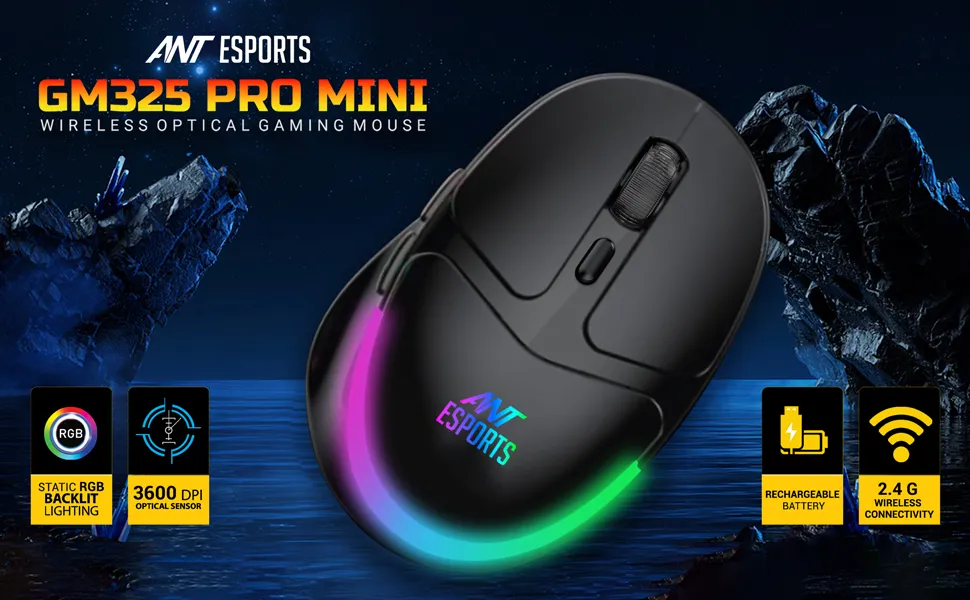 Ant Esports GM325 PRO Mini Wireless Static RGB Gaming Mouse (Black) overview 1